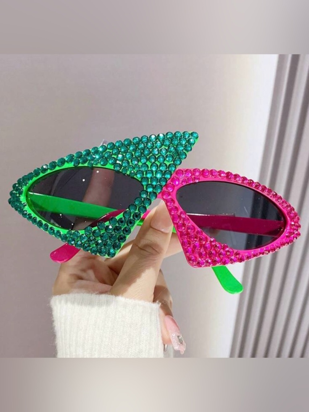 Rhinestone Cat-Eye Sunglasses in Bright Green & Hot Pink